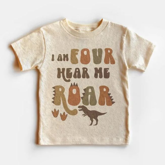 I Am Four Hear Me Roar Birthday Shirt