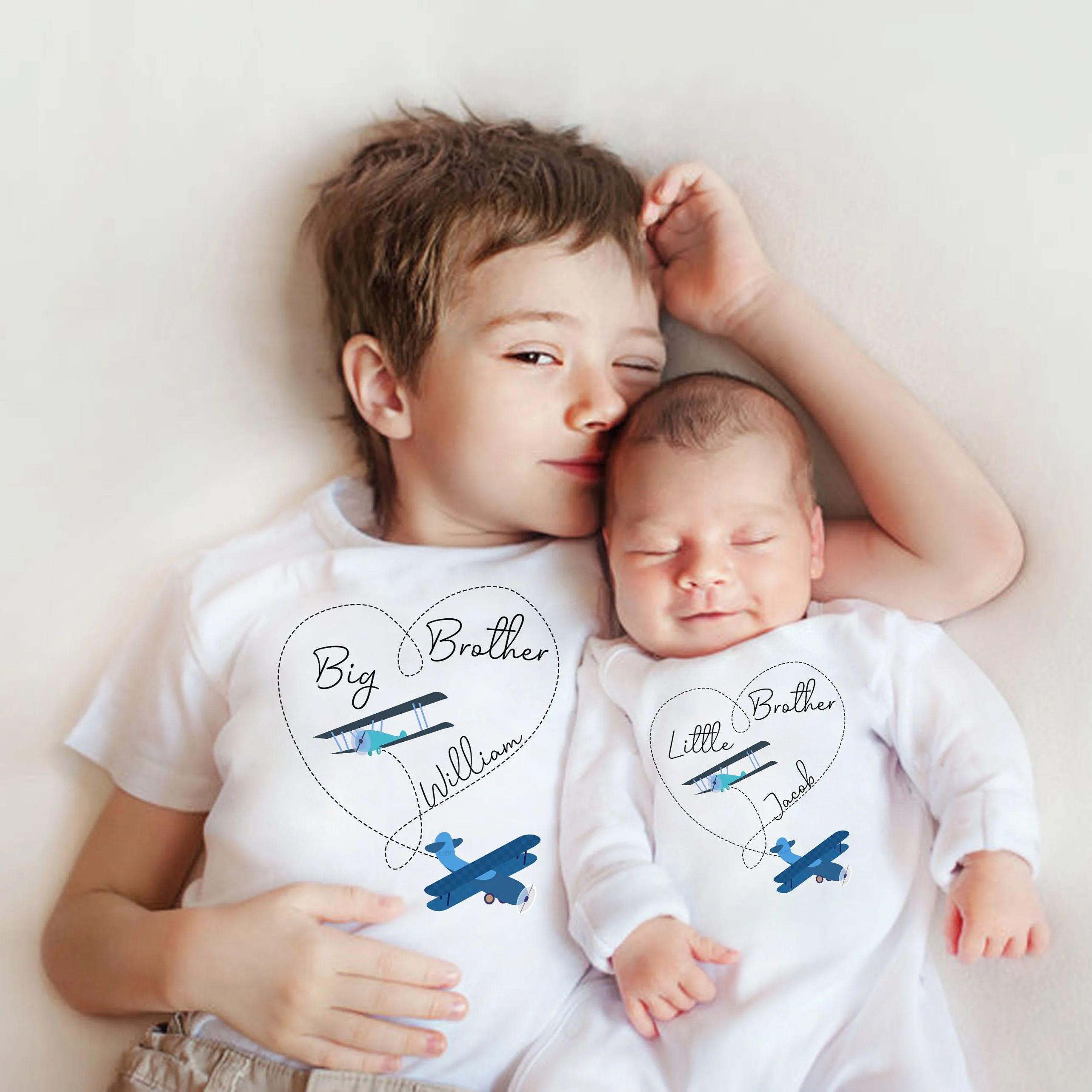 Boys Heart Airplanes Siblings Family Matching Shirt