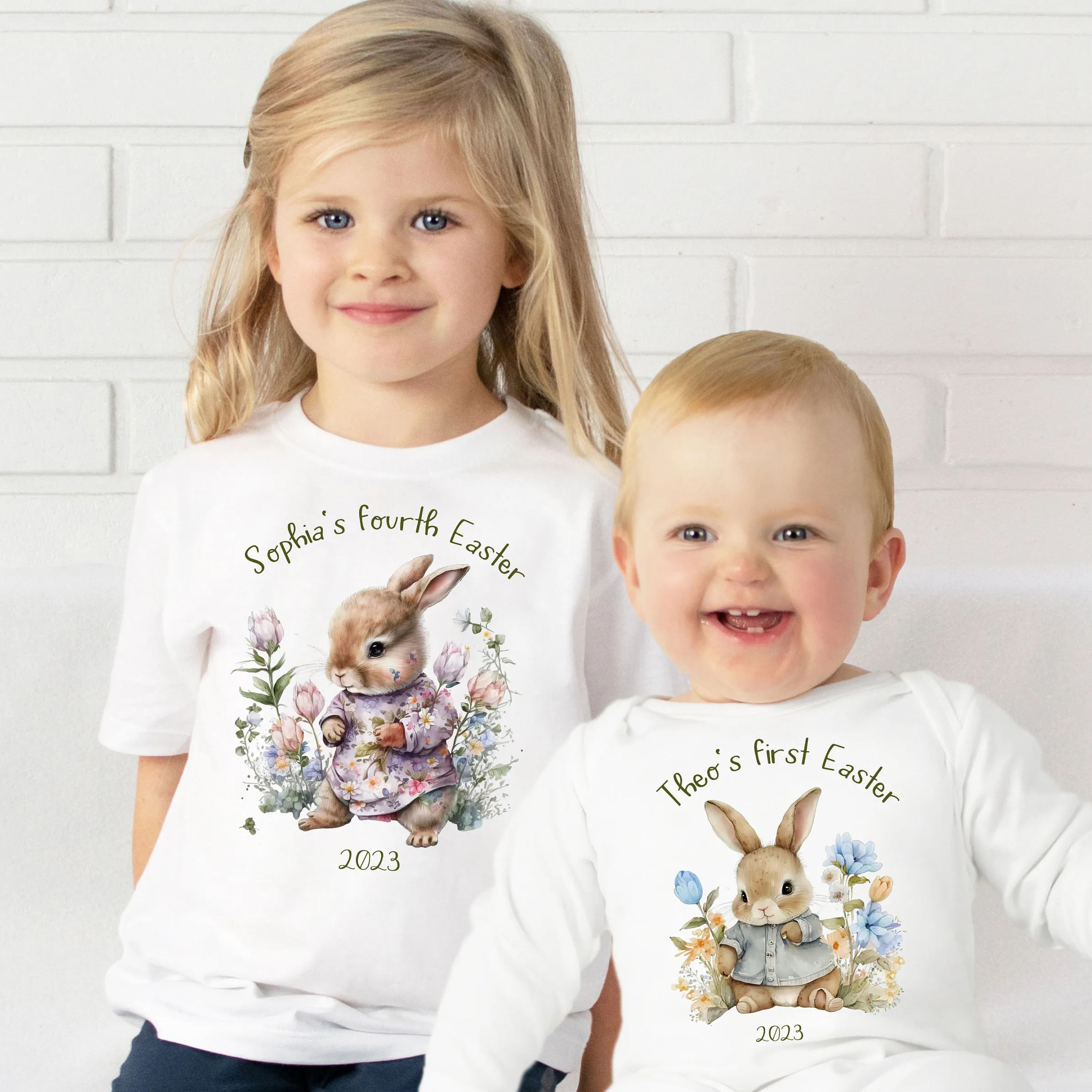 [Copy]Cute Bunny Rabbits Siblings Family Matching Shirt