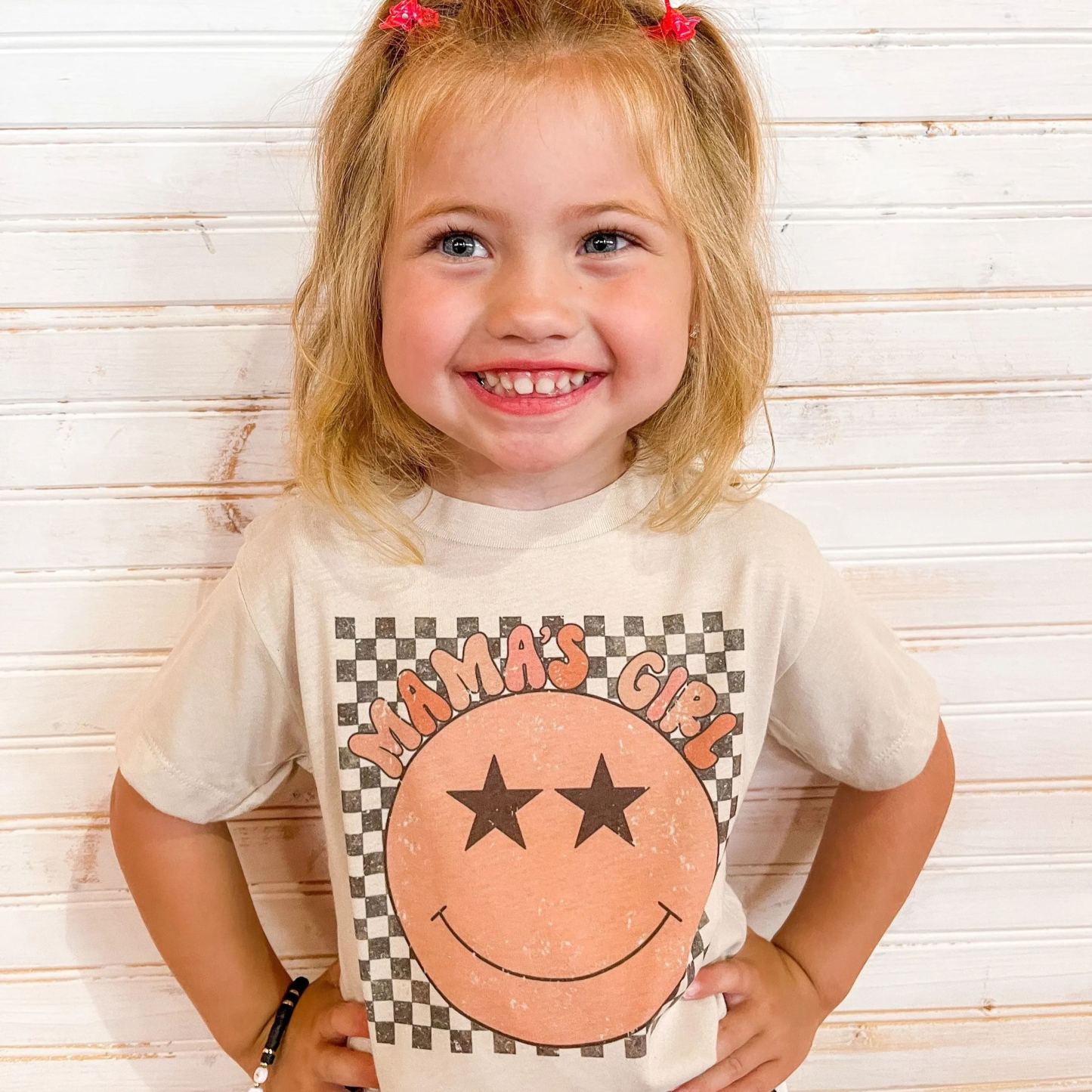 Mama's Girl Check Smiley Tee Kids T-Shirt