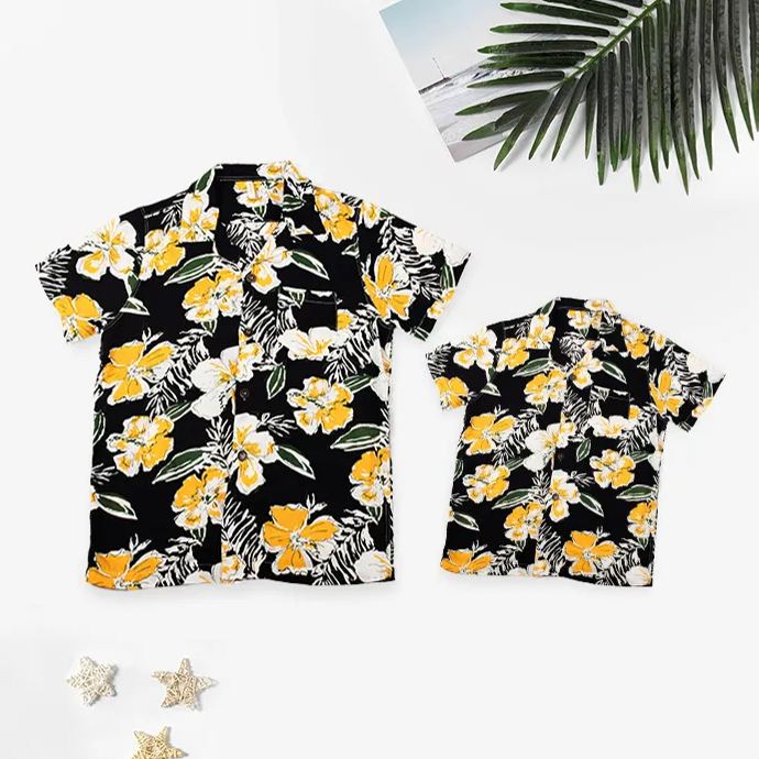 Yellow Flowers Hawaii Dad&Son Matching Shirt