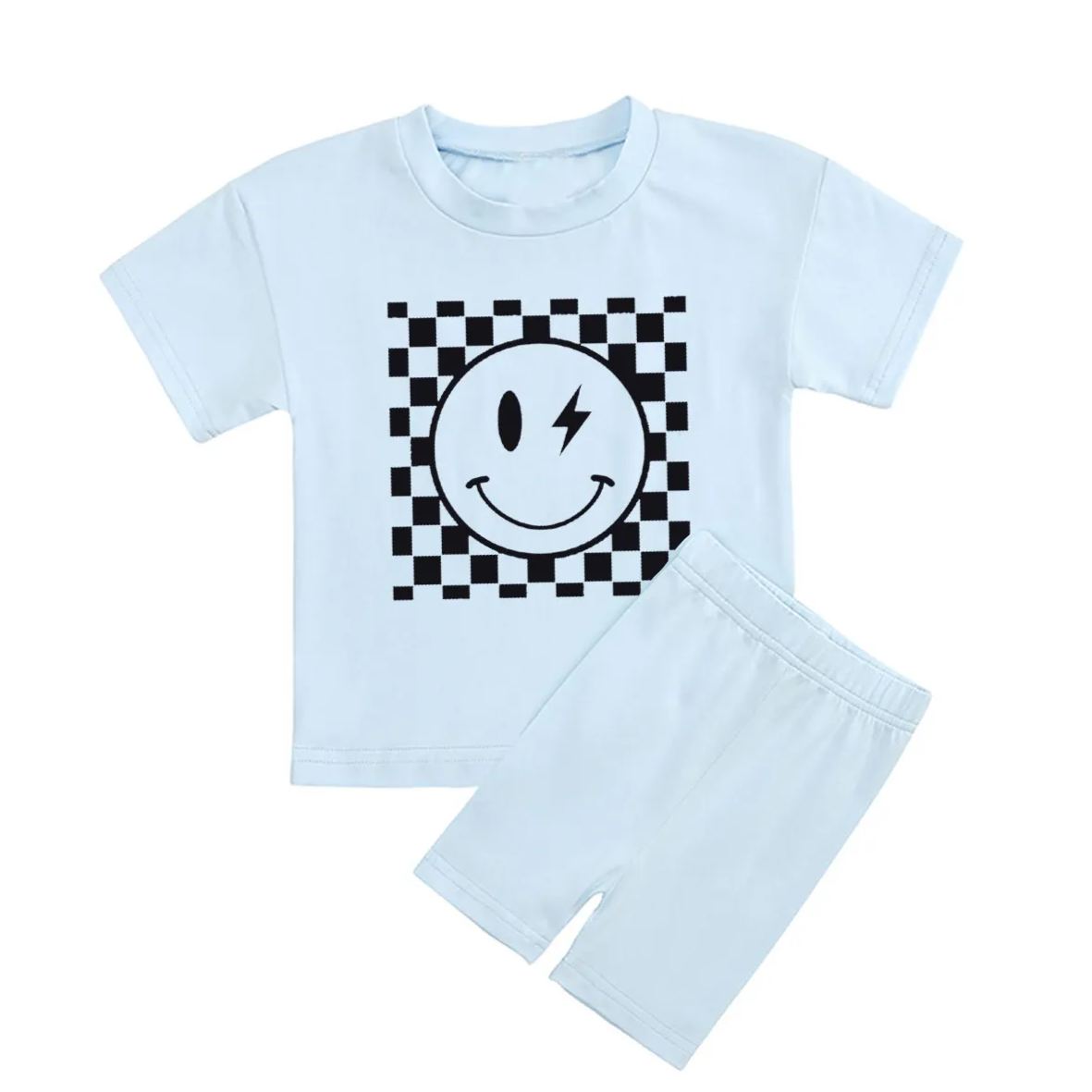 Retro Smile Face Toddler Peach Boho Biker Shorts&Tee