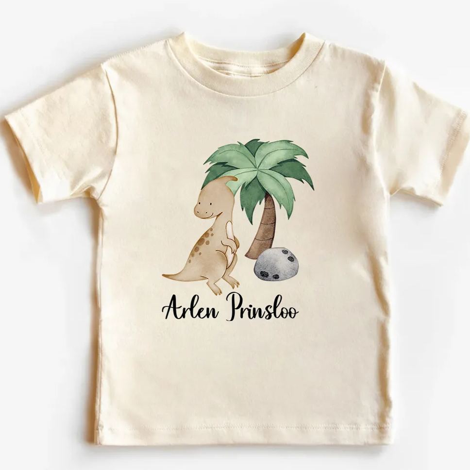 Personalized Dinosaurs Under The Coconut Tree With Kids Name T-Shirt