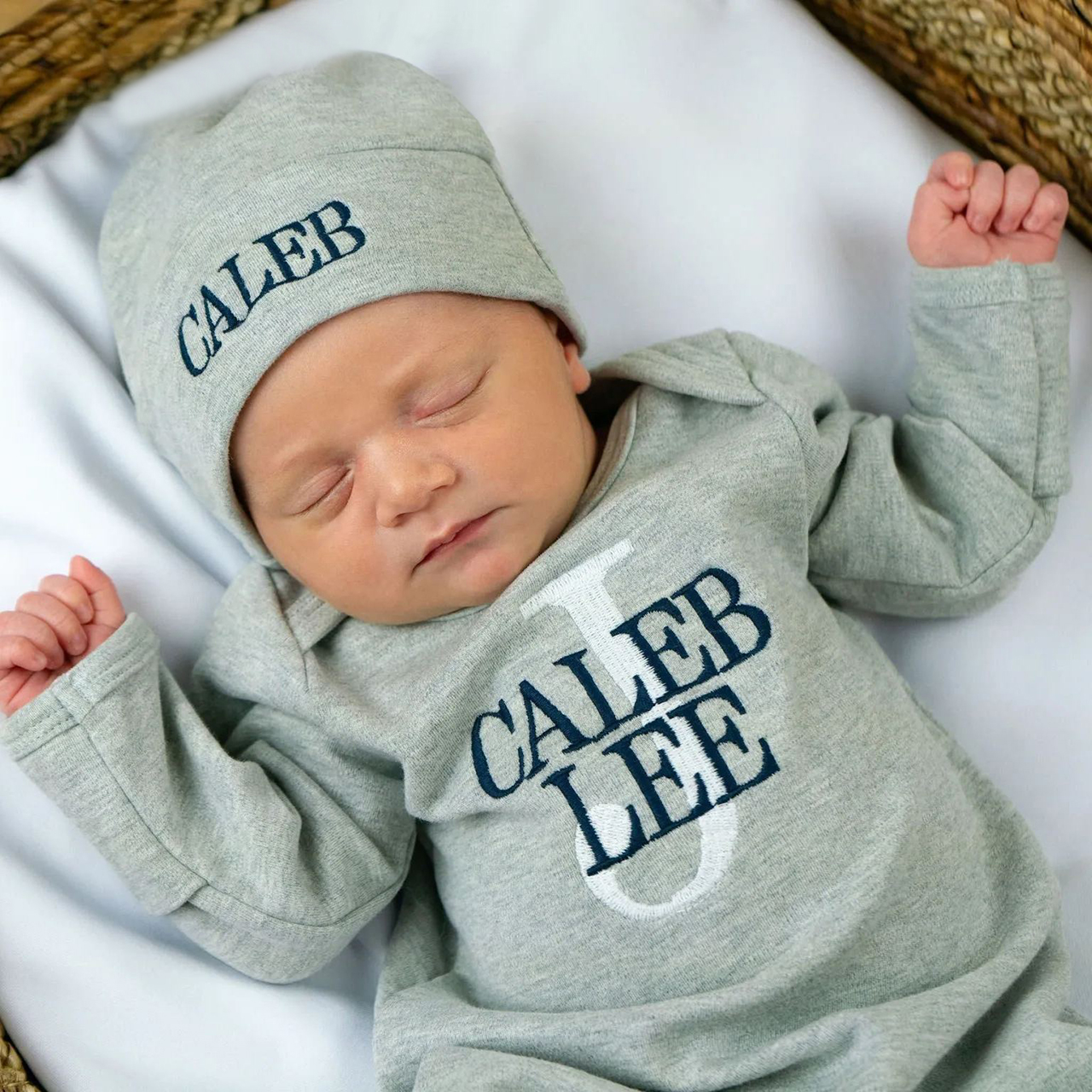 Personalized Baby Grey Rompers (Romper +Hat)