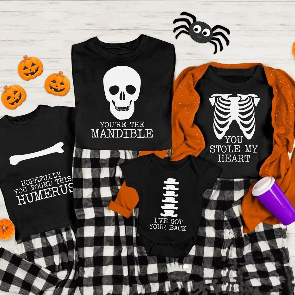 Skeleton Puns Funny Family Matching Halloween Party Tees