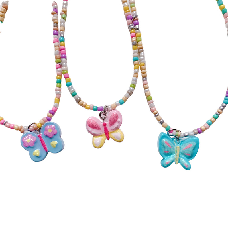 Three Colors Butterfly Beads Y2K Necklace