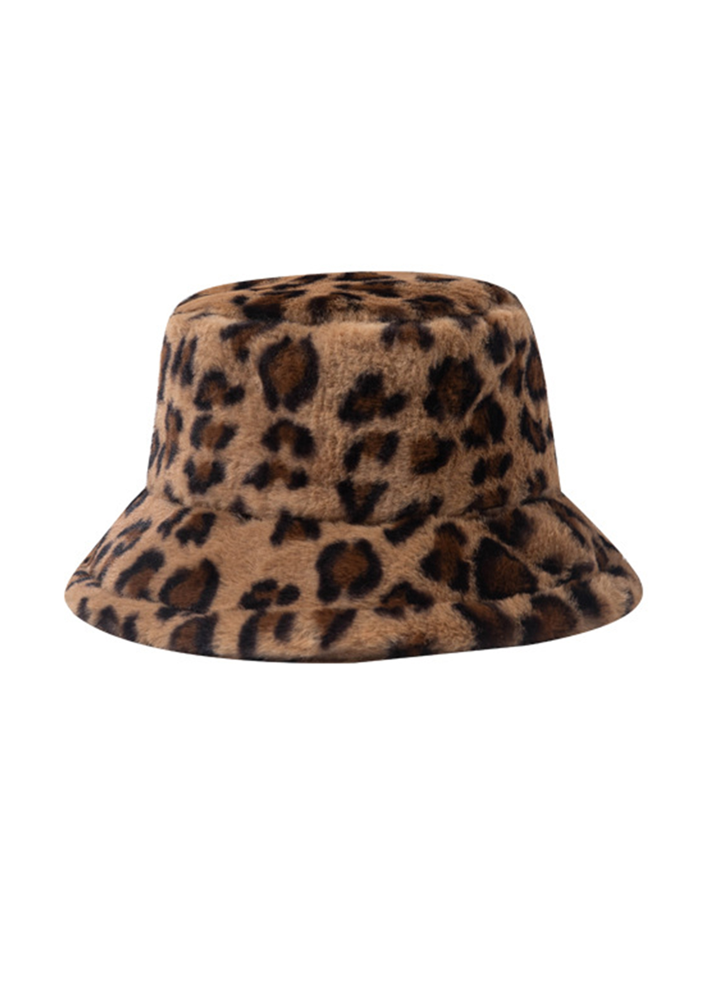 Leopard Print Faux Wool Plush Bucket Hat