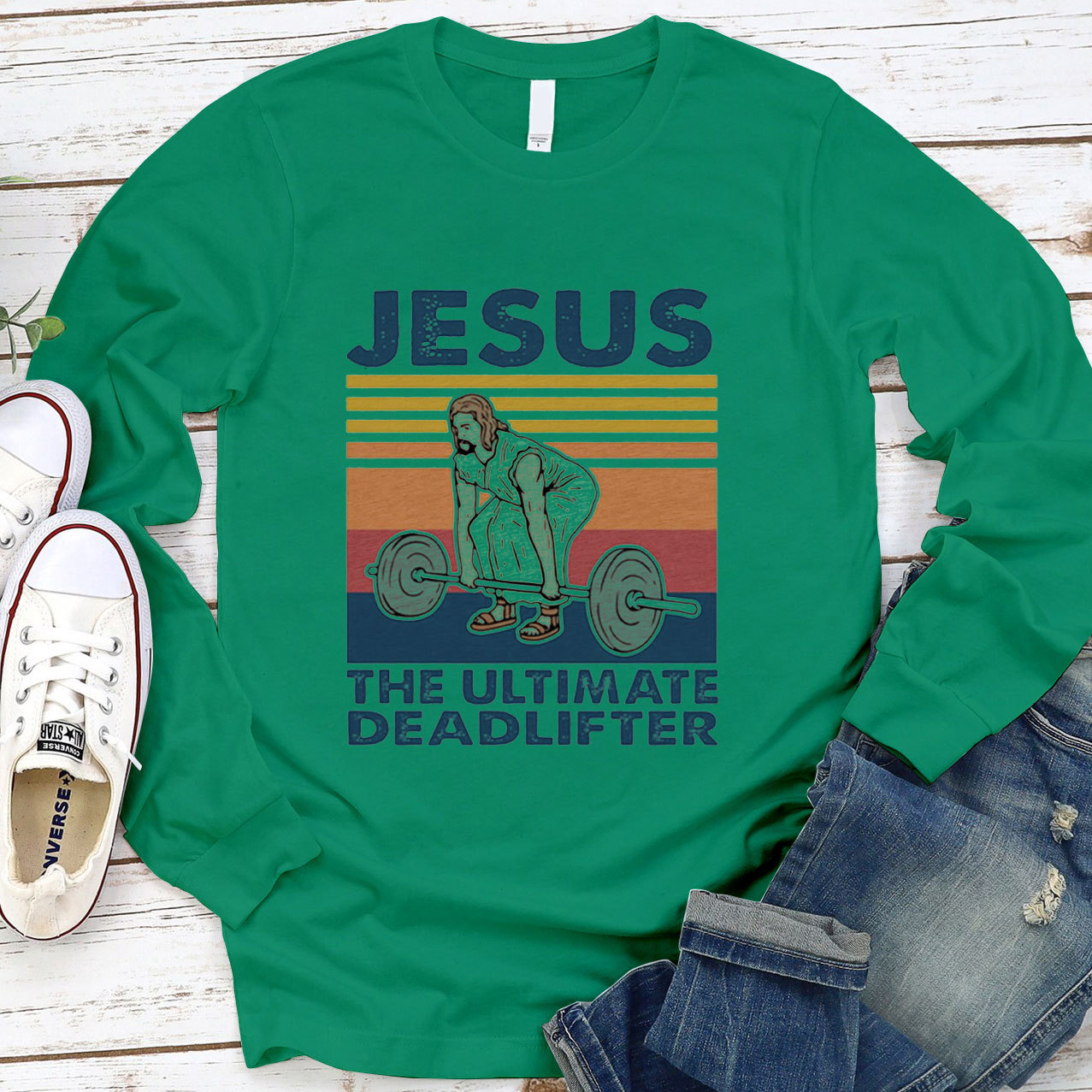 Jesus The Ultimate Deadlifter Long Sleeve Tee
