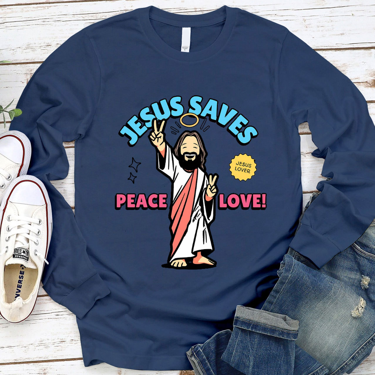 Jesus Saves Peace and Love Long Sleeve Tee
