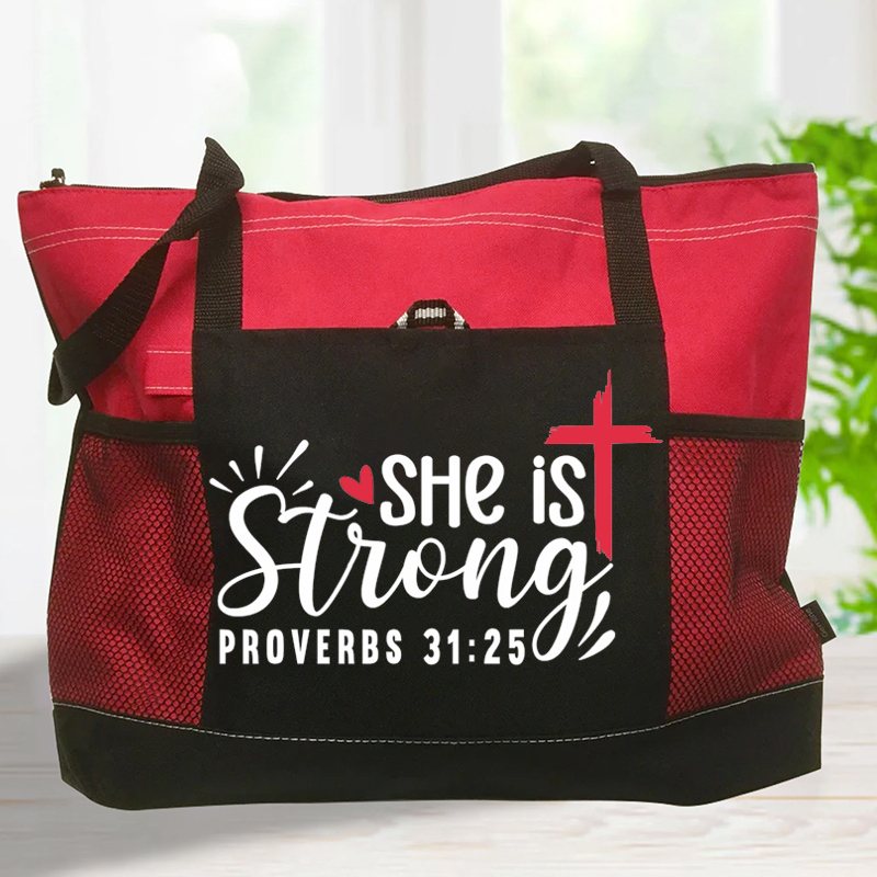 She Is Strong Proverbs 31:25 Tote Bag