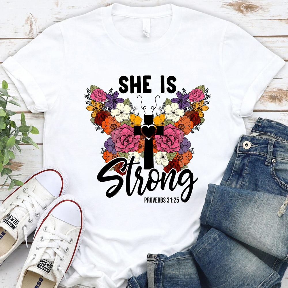 She Is Strong Flower Butterfly Shirt