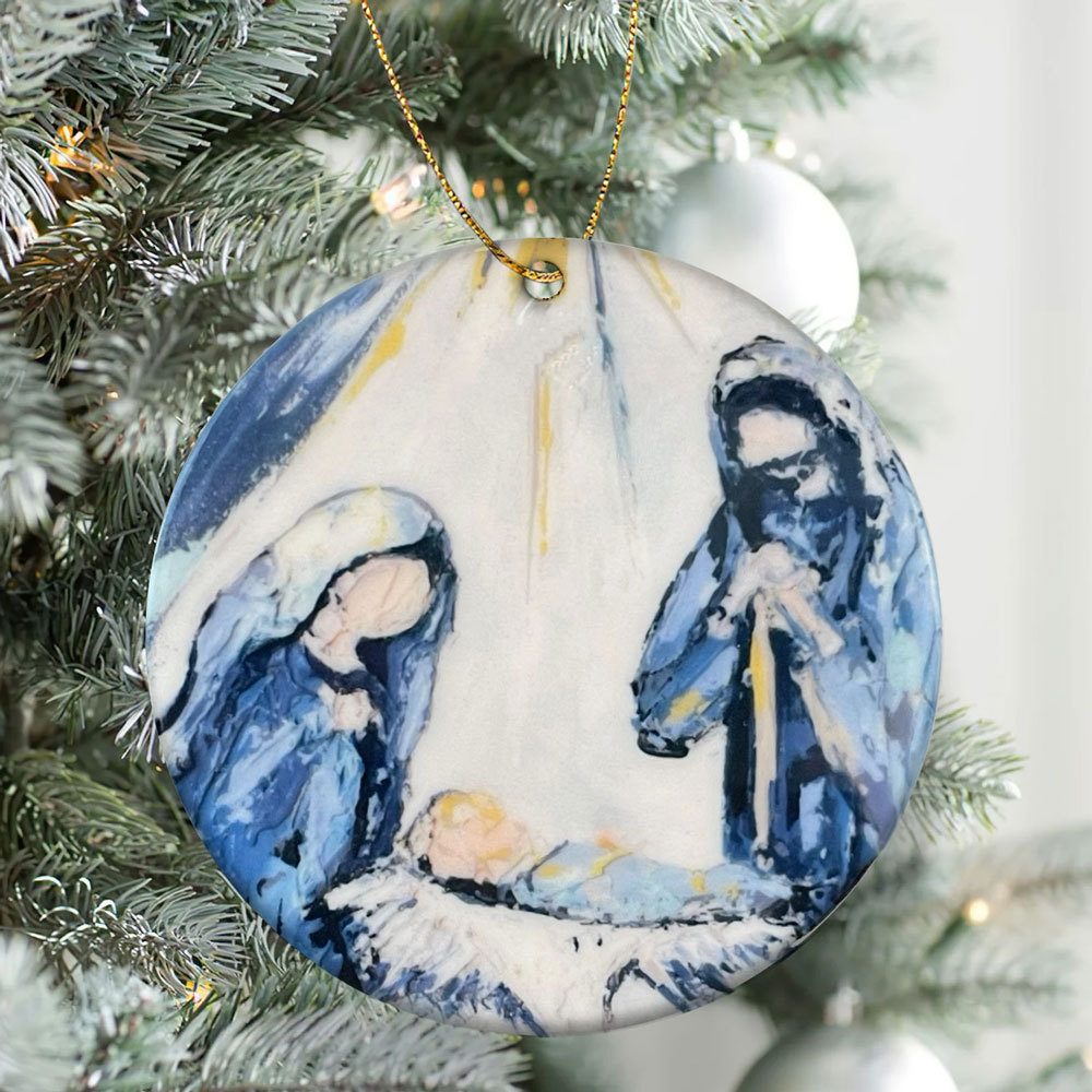 Nativity Christmas Ornament in Blue