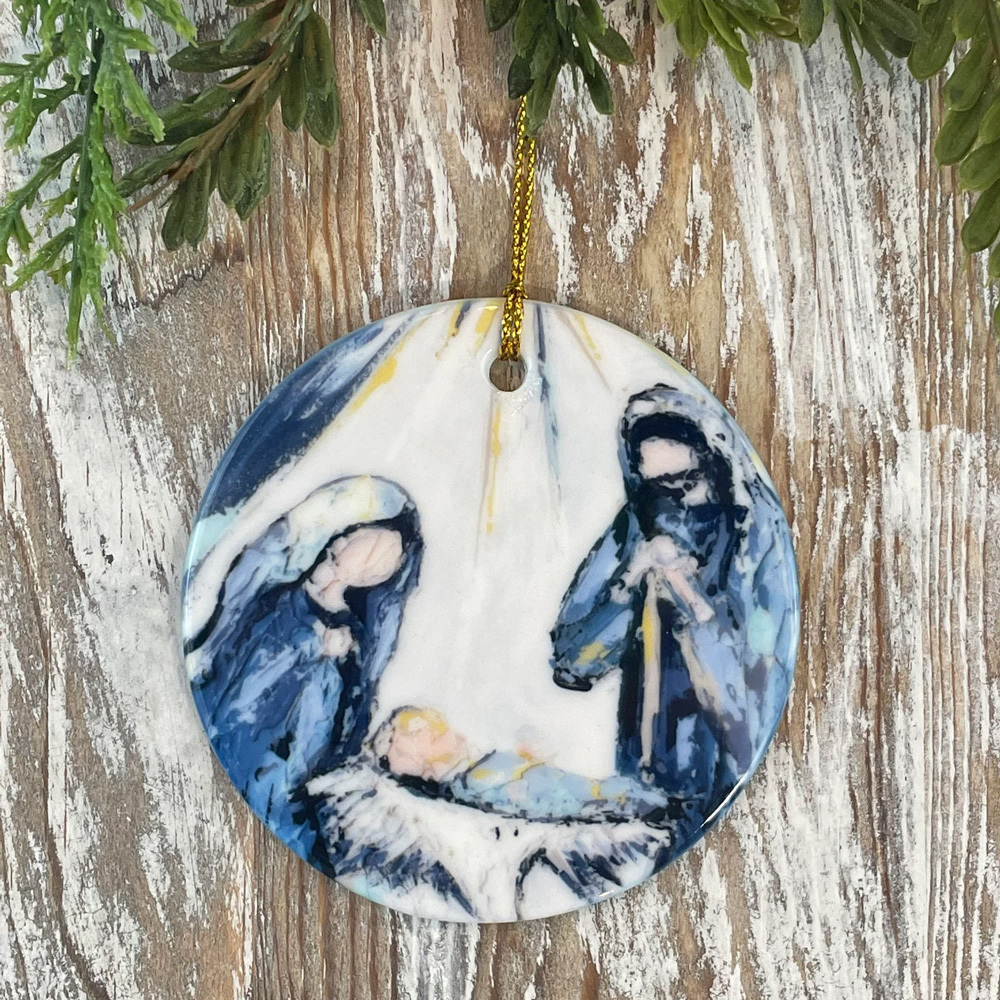 Nativity Christmas Ornament in Blue