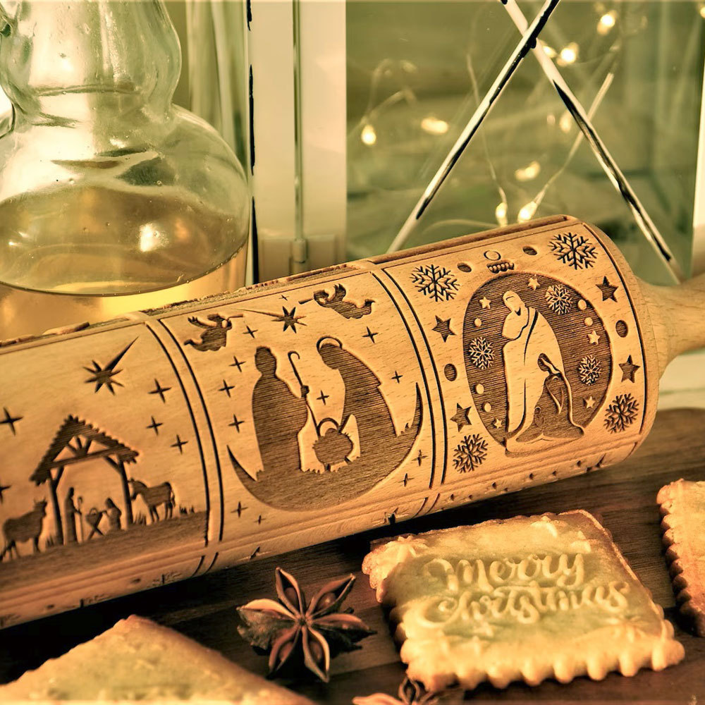 Nativity Engraved Christmas Cookies Rolling Pin