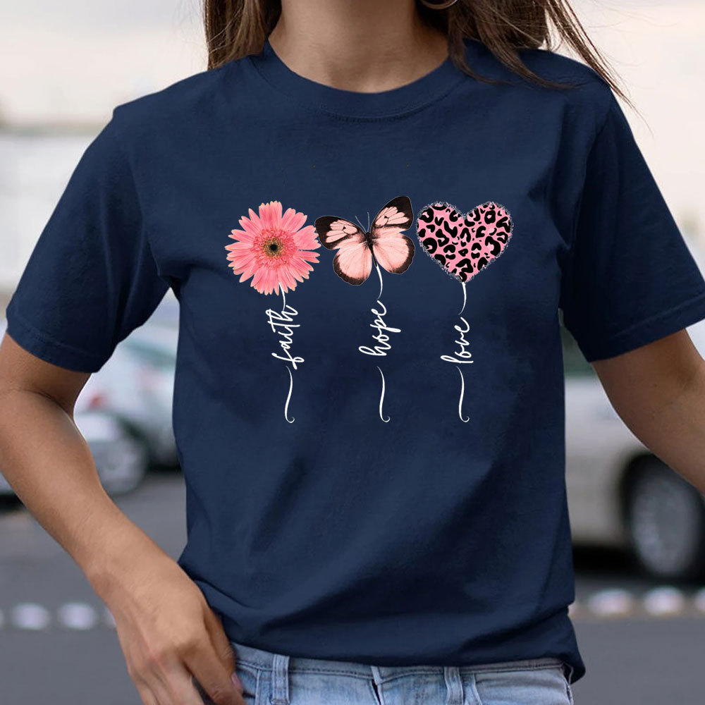 Faith Love Hope Flower Butterfly Heart Christian Shirt