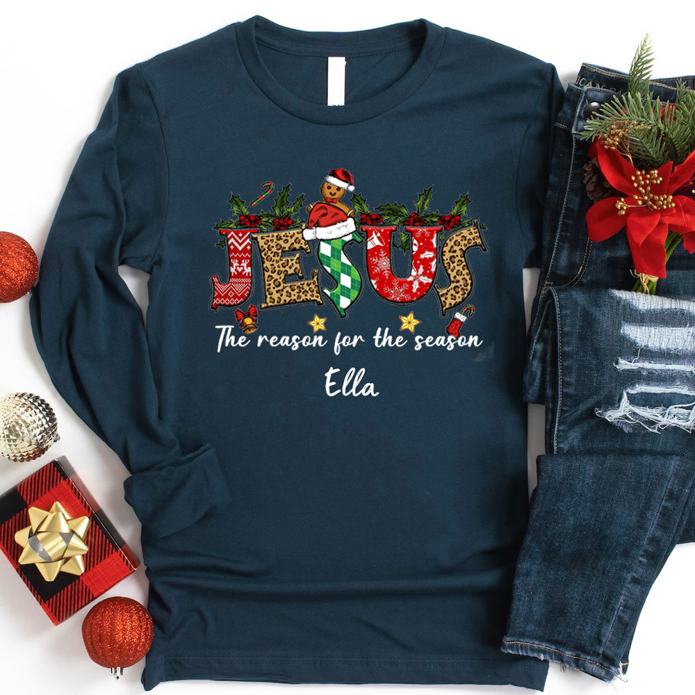 Personalized Jesus Is the Reason Christmas Long Sleeve T-Shirt