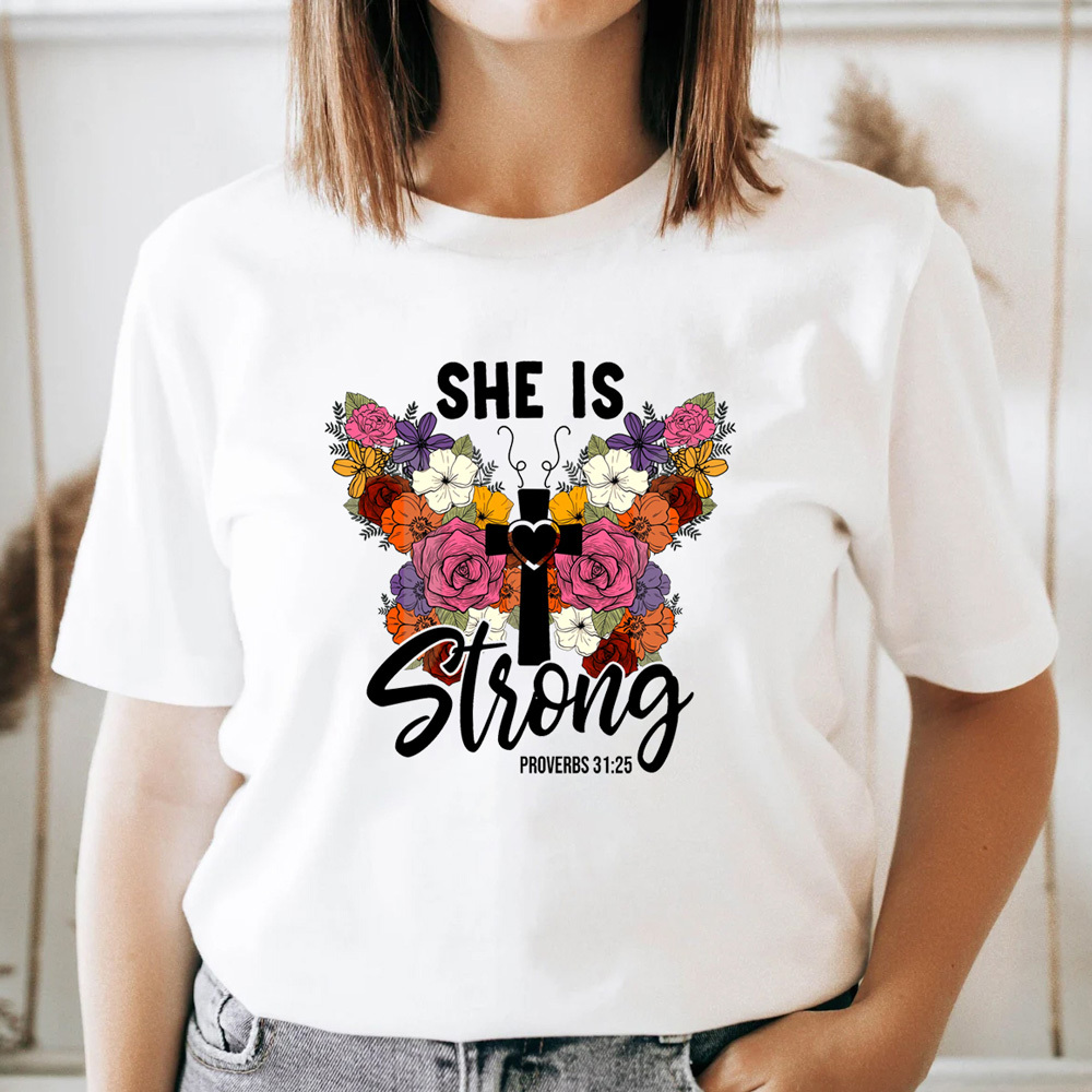 She Is Strong Flower Butterfly Shirt