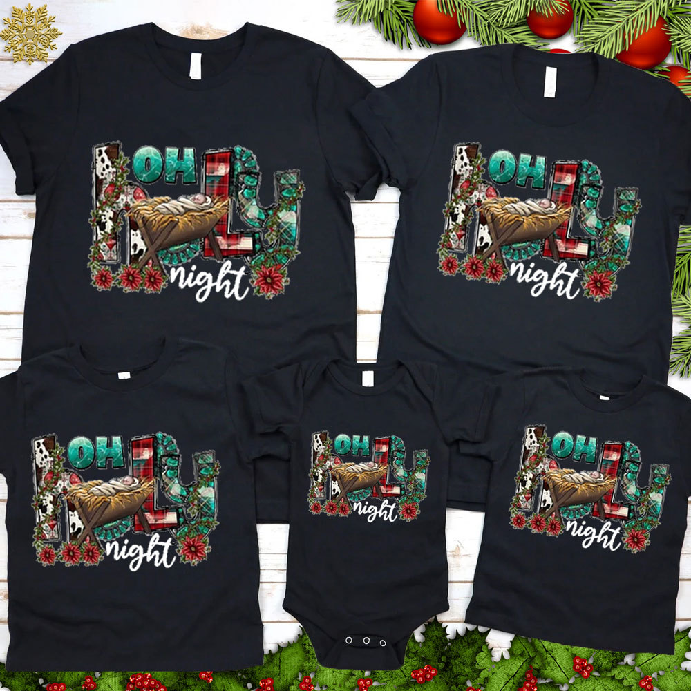 Oh Holy Night Religious Christmas Family Matching Shirts