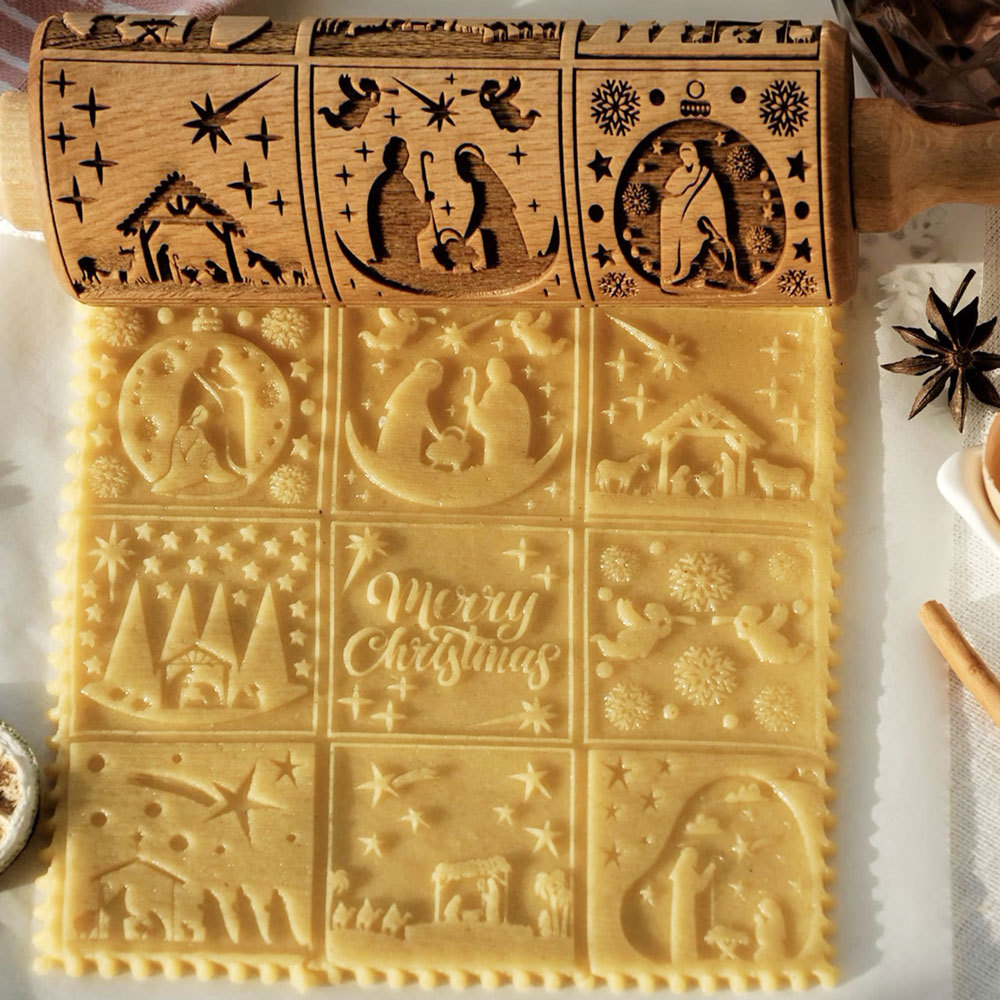 Nativity Engraved Christmas Cookies Rolling Pin