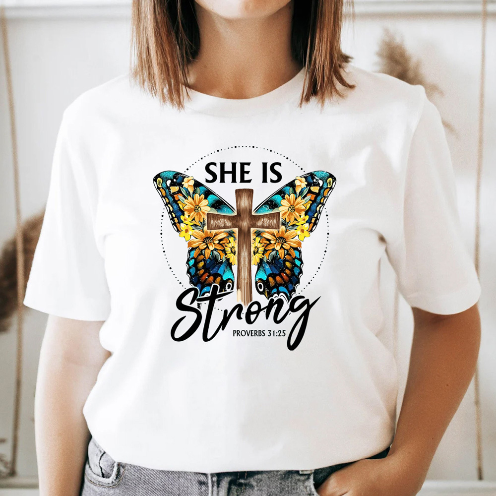 She Is Strong Butterfly Faith Shirt