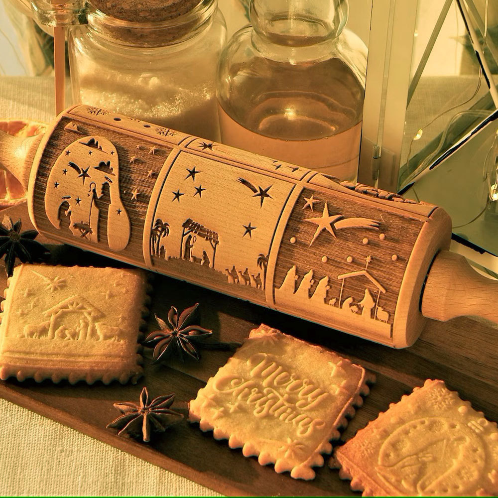 Nativity Engraved Christmas Cookies Rolling Pin