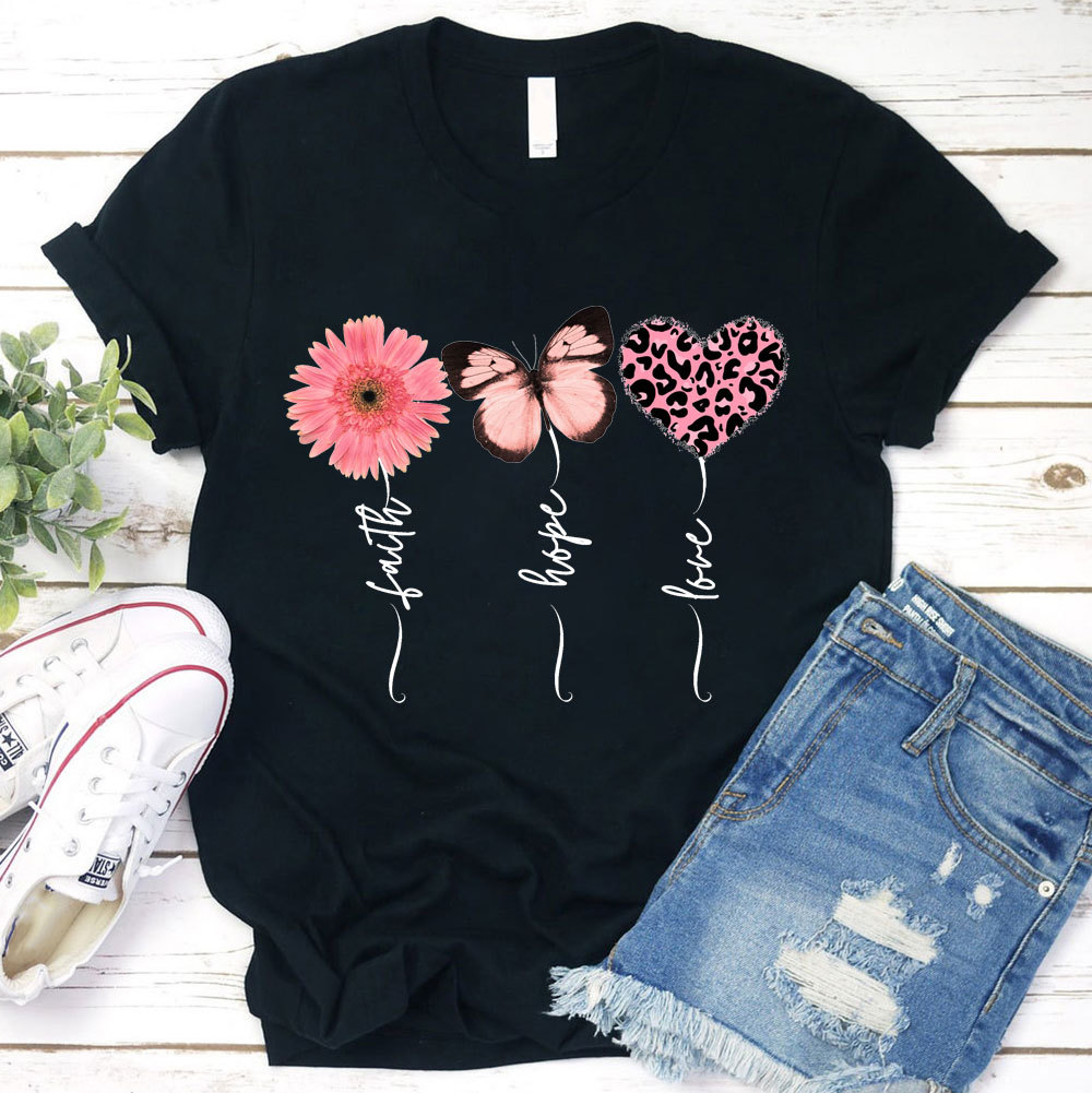 Faith Love Hope Flower Butterfly Heart Christian Shirt