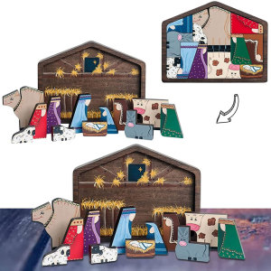 Image of Nativity Scene Wooden Christmas Jesus Puzzle Statue