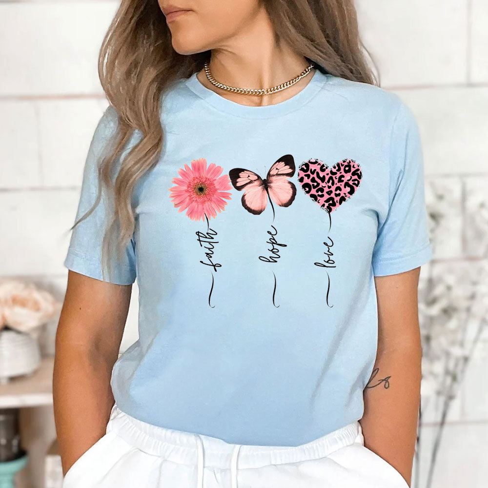 Faith Love Hope Flower Butterfly Heart Christian Shirt