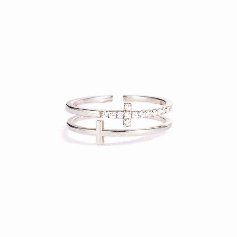 Cubic Zirconia Double Cross Ring