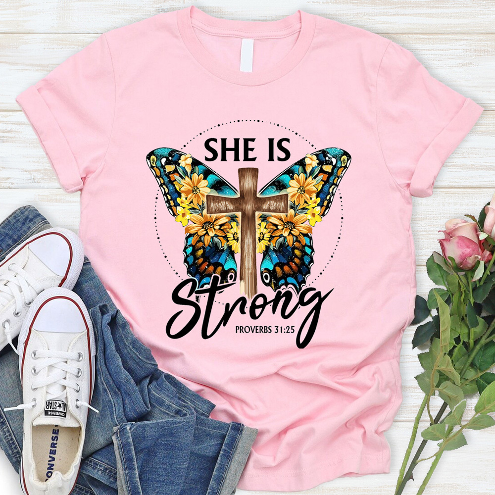 She Is Strong Butterfly Faith Shirt