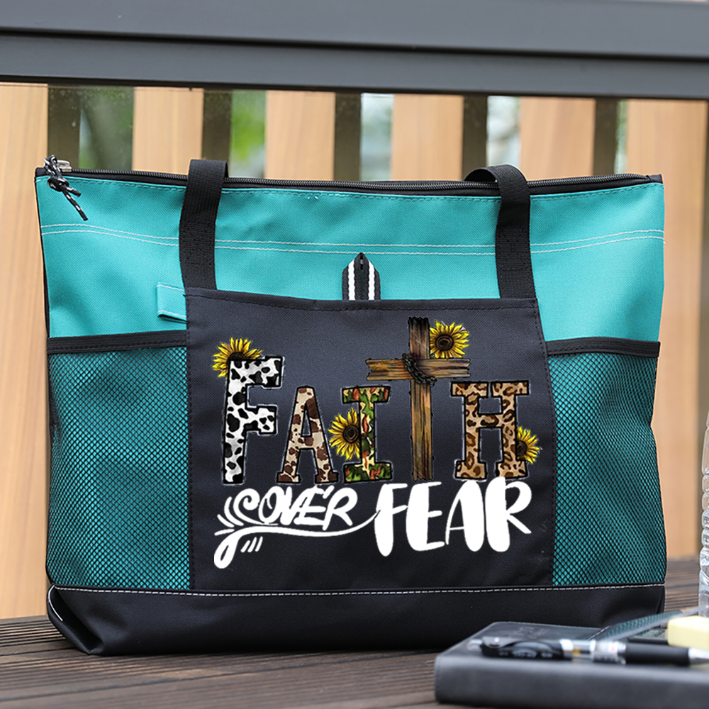 Faith over Fear Sunflower Design Premium Tote Bag