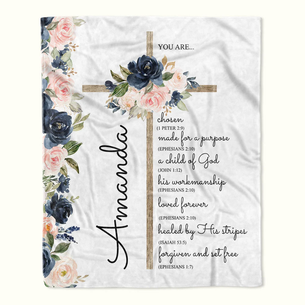 Personalized Your Are Bible Verse Floral Blanket