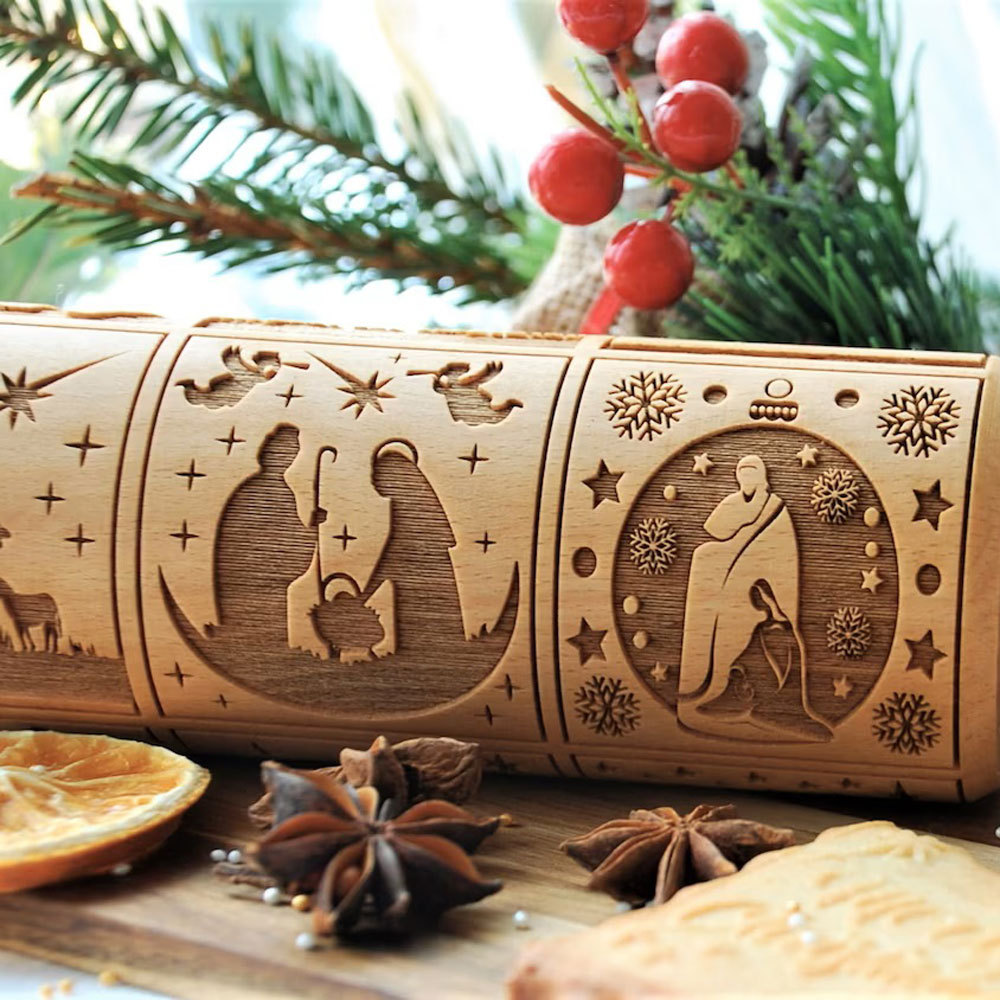 Nativity Engraved Christmas Cookies Rolling Pin