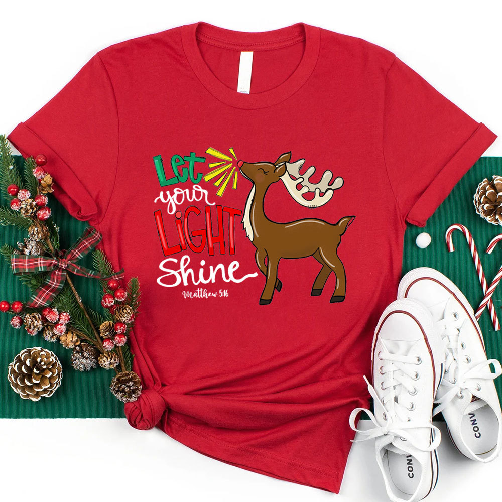 Let Your Light Shine Reindeer Christmas Tee