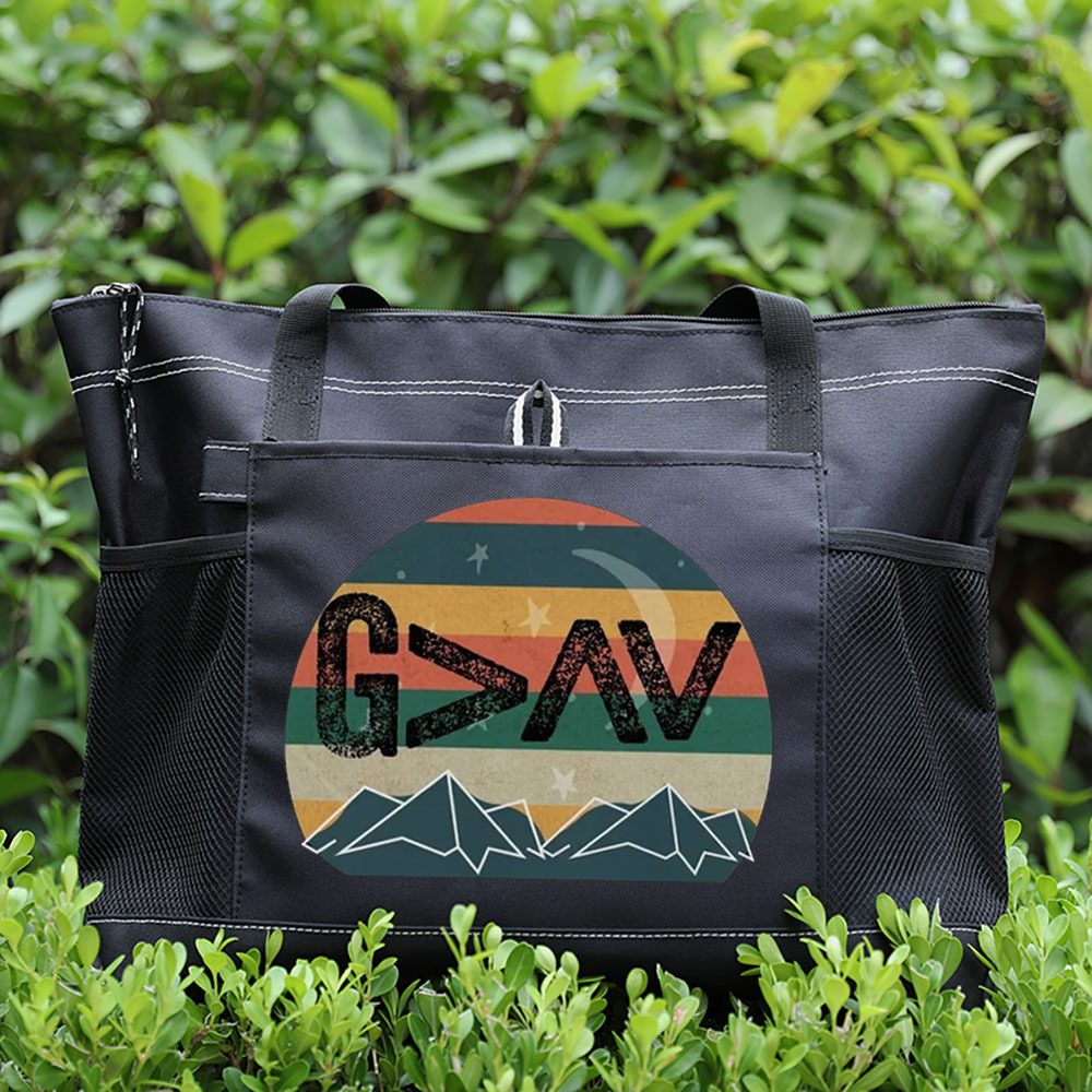 God Is Greater than the Highs and Lows Sunset Mountain Tote Bag