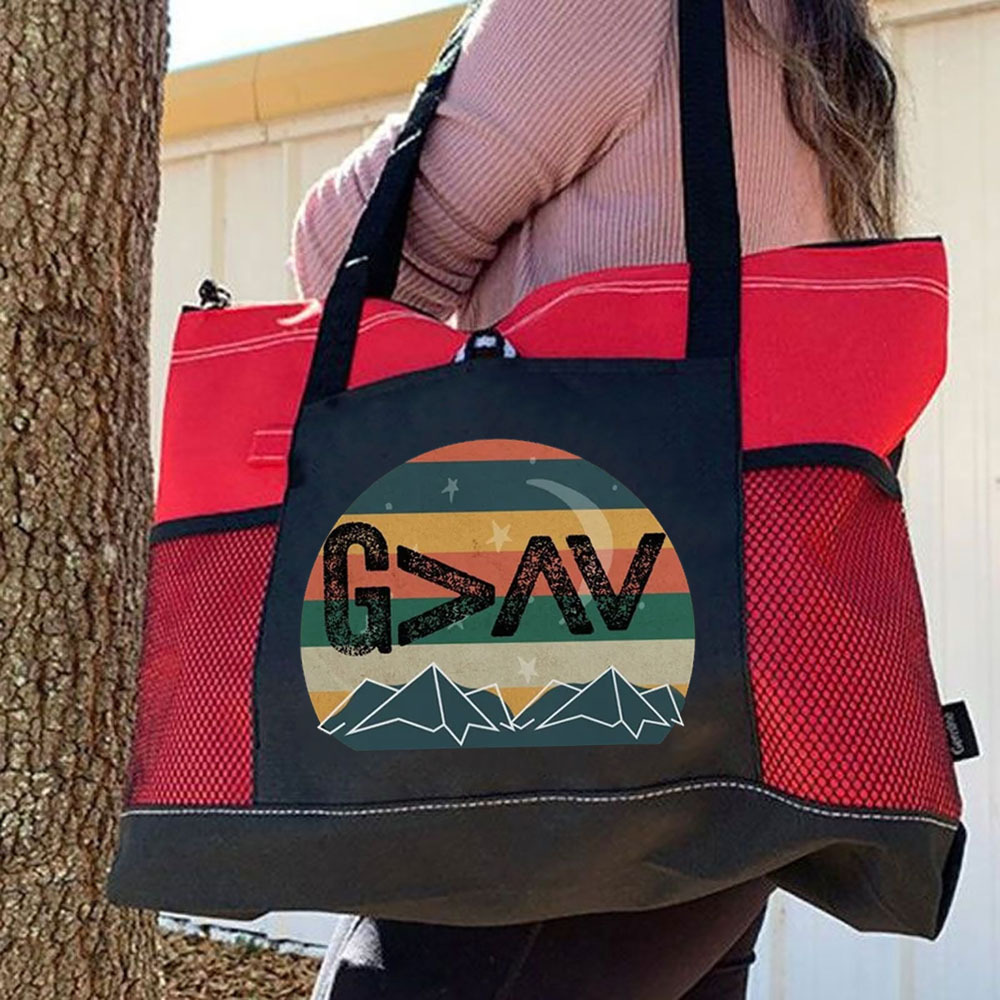 God Is Greater than the Highs and Lows Sunset Mountain Tote Bag