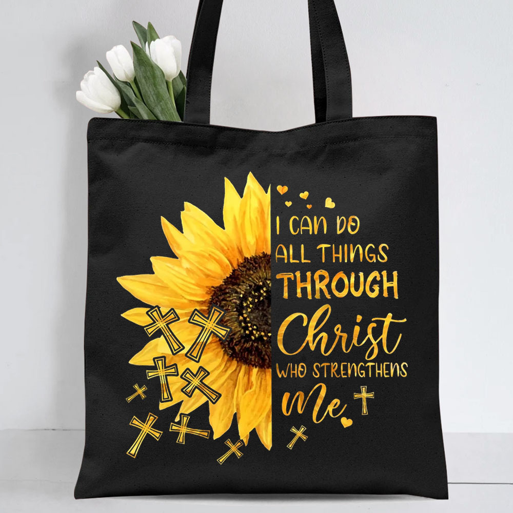 I Can Do All Things Sunflower Design Canvas Tote Bag