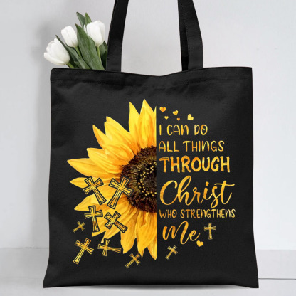 I Can Do All Things Sunflower Design Canvas Tote Bag
