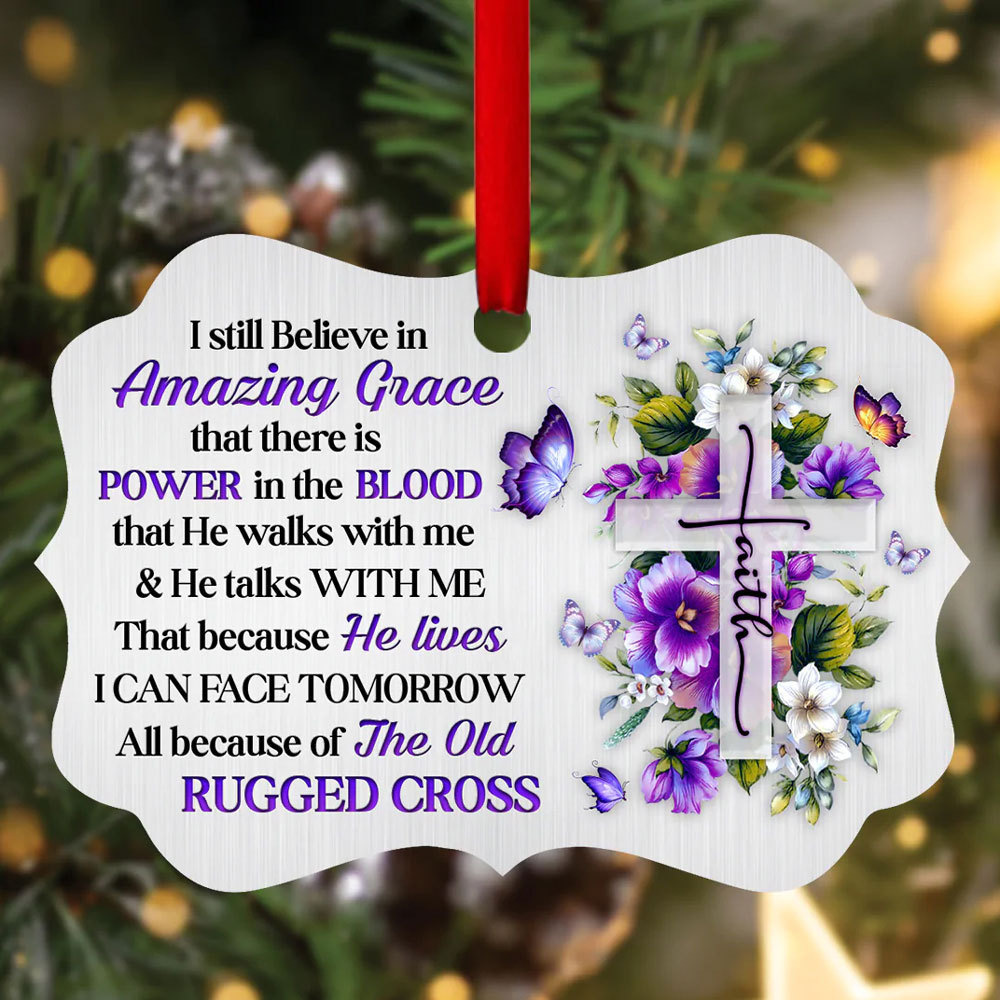 I Still Believe in Amazing Grace Floral Cross Ornament