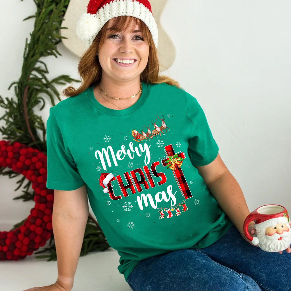 Merry Christ Mas Buffalo Plaid Christmas T-Shirt