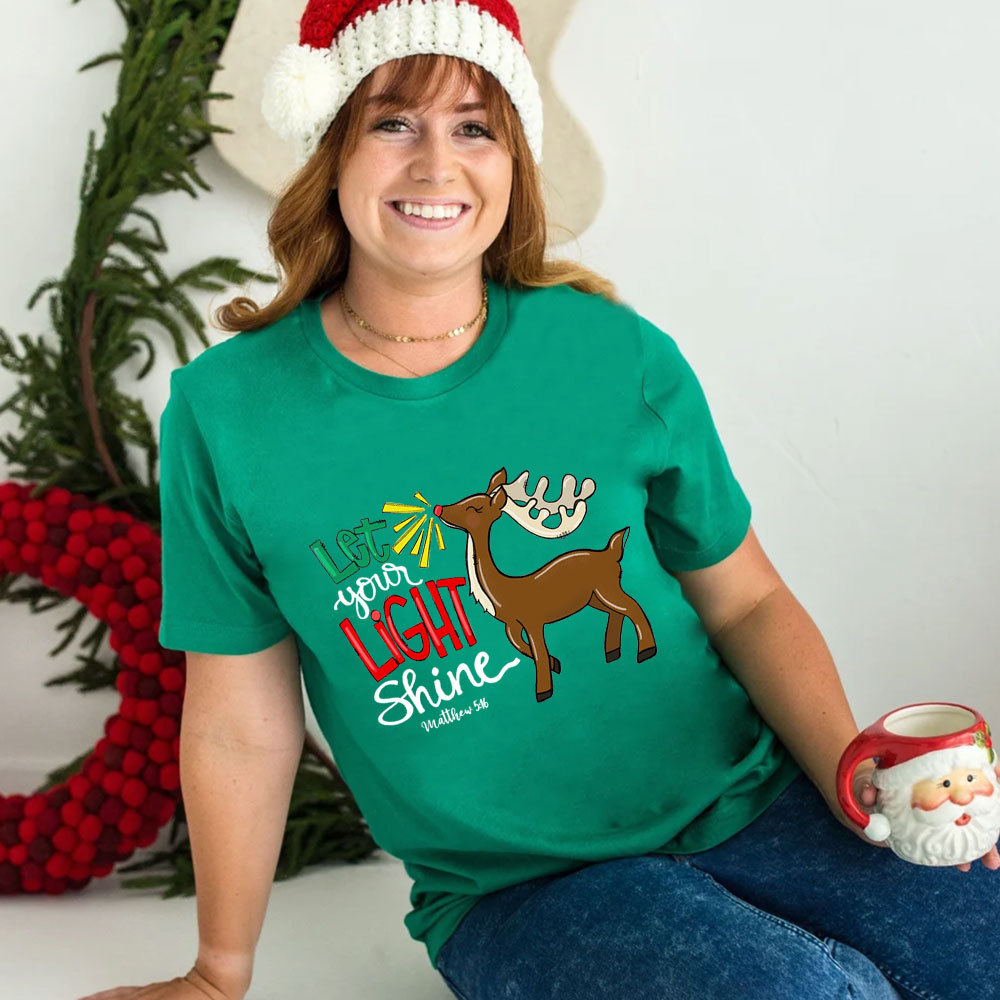 Let Your Light Shine Reindeer Christmas Tee