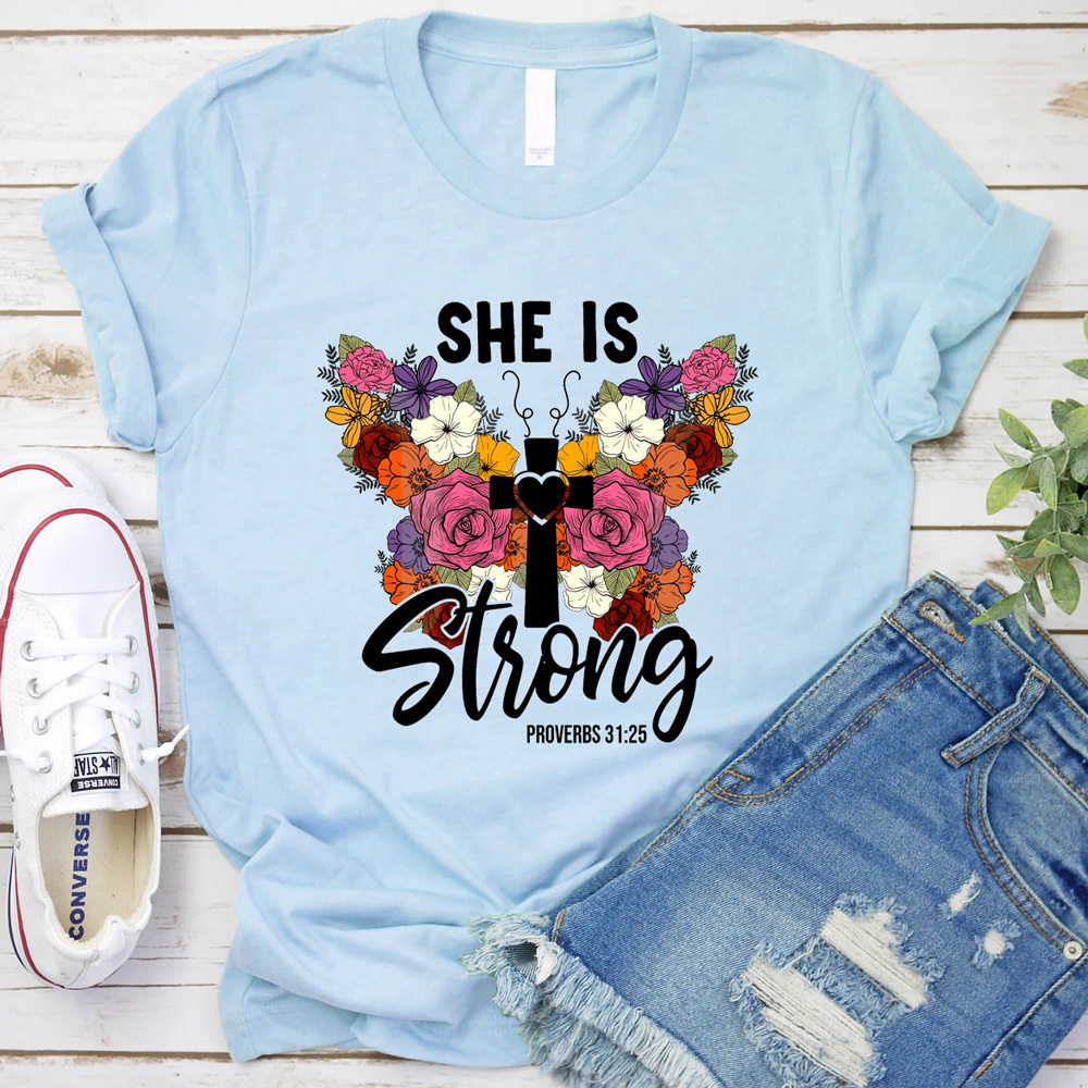 She Is Strong Flower Butterfly Shirt
