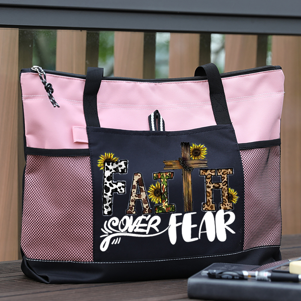 Faith over Fear Sunflower Design Premium Tote Bag