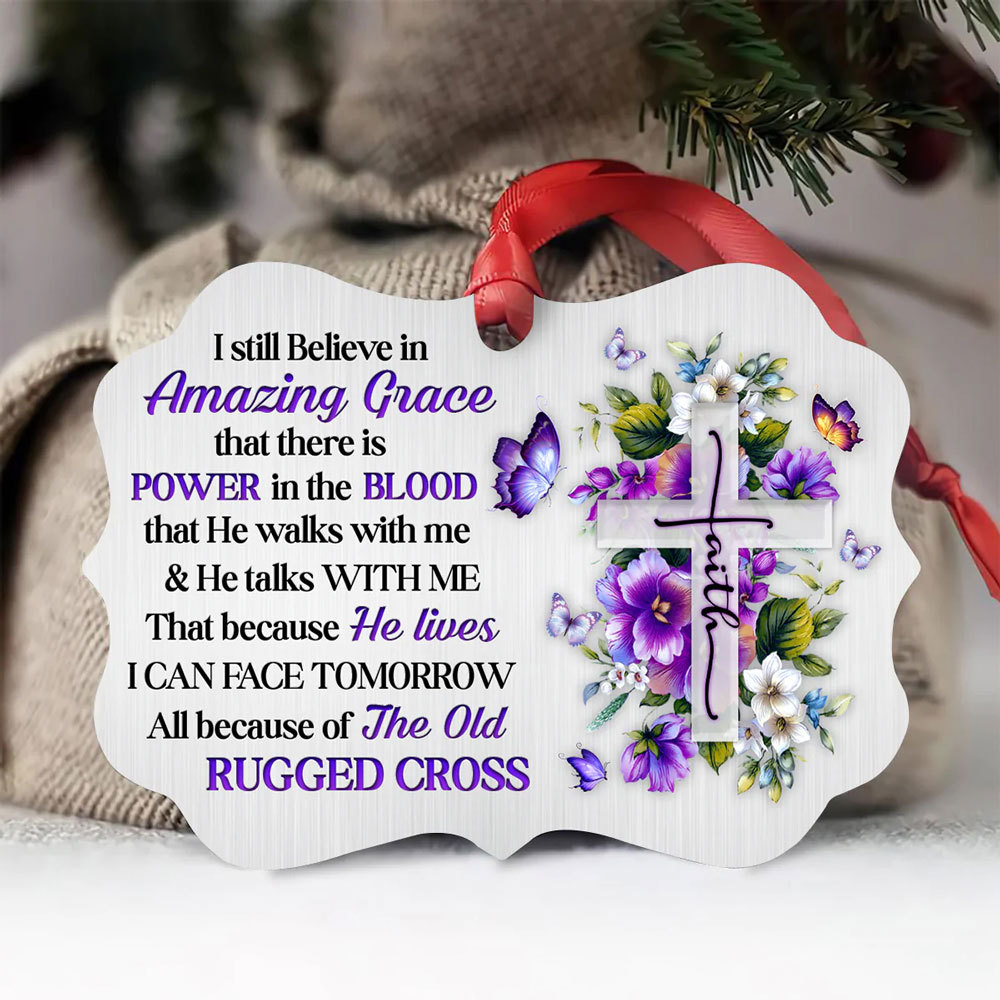 I Still Believe in Amazing Grace Floral Cross Ornament