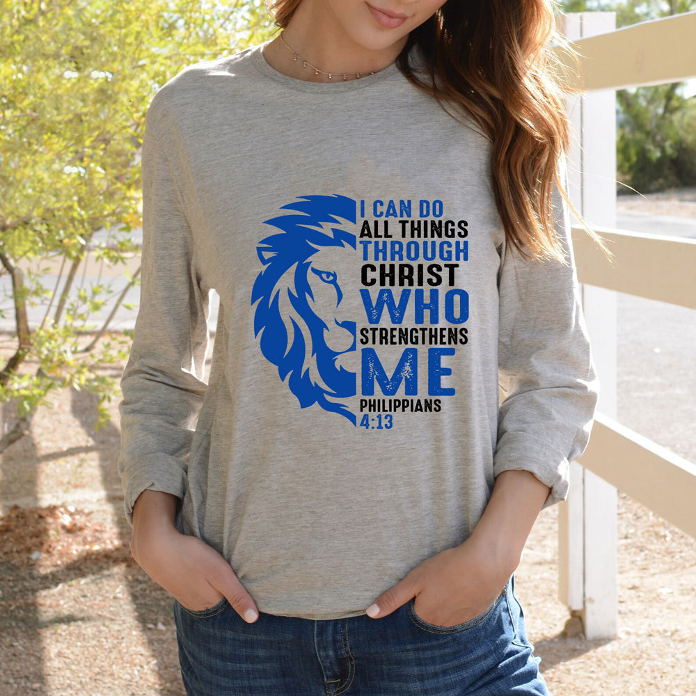 I Can Do All Things Through Christ Lion Long Sleeve T-Shirt