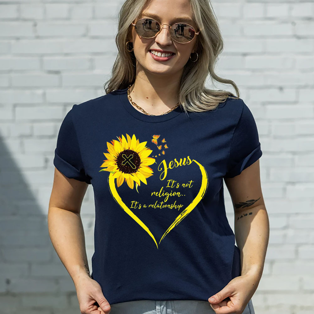 Jesus It’s Not Religion It’s a Relationship Heart Sunflower T-Shirt