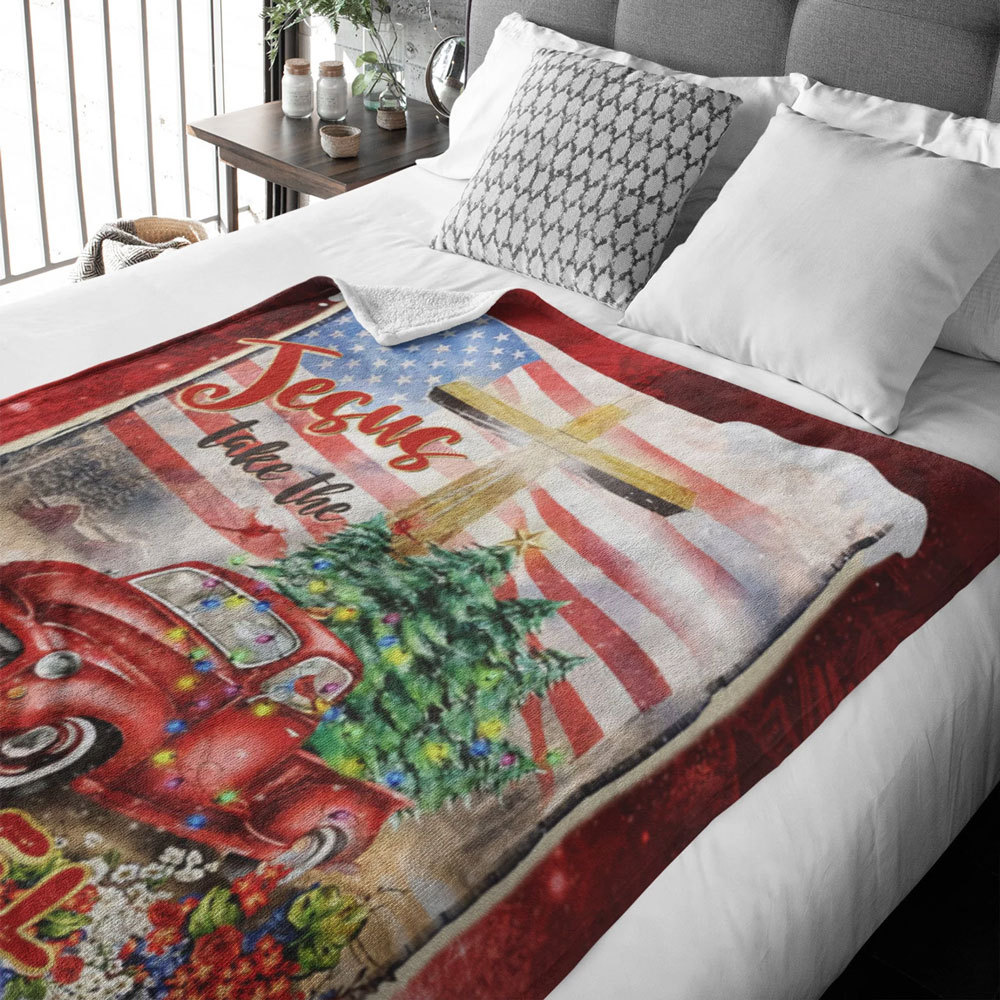 Jesus Take the Wheel Christmas Fleece Blanket