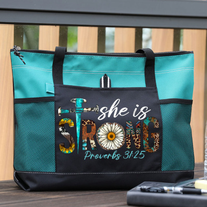 She Is Strong Leopard Daisy Design Tote Bag