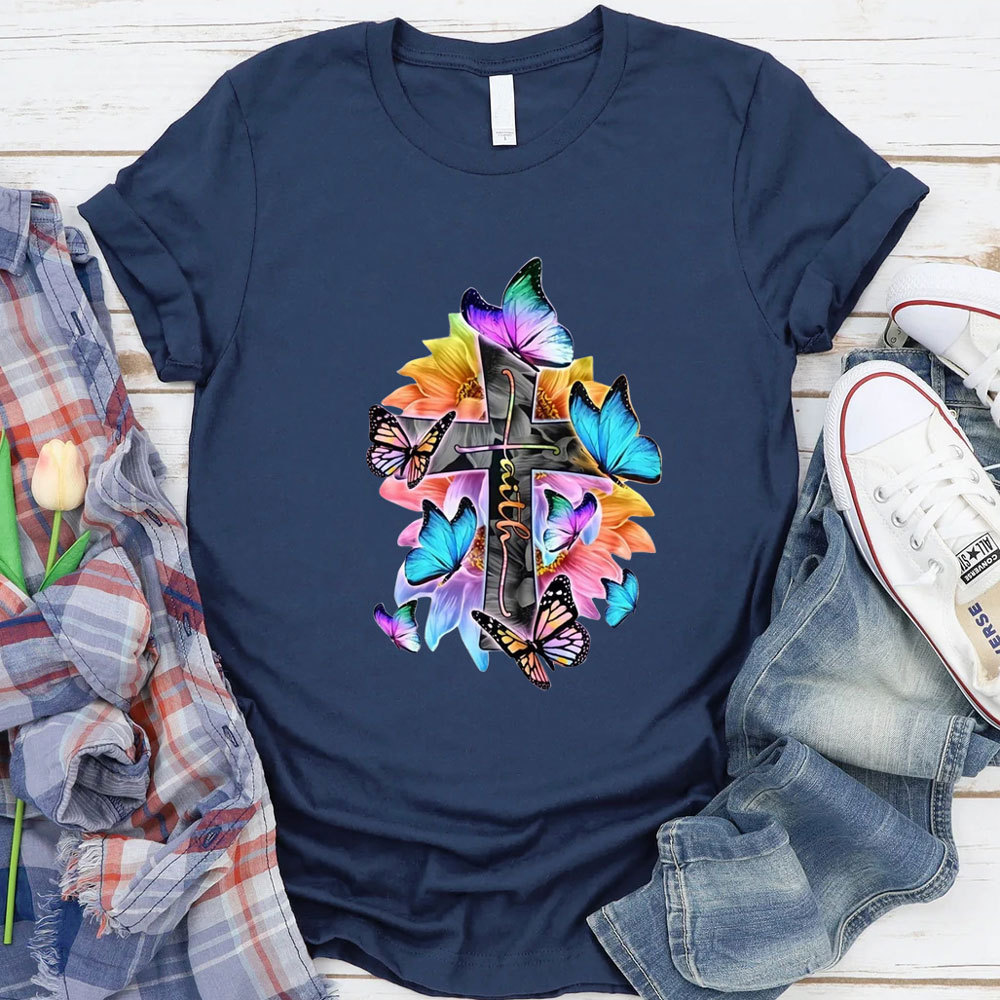 Faith Cross Butterfly Christian Shirt