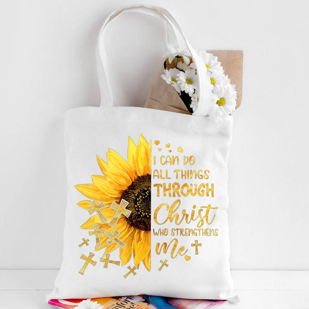 I Can Do All Things Sunflower Design Canvas Tote Bag